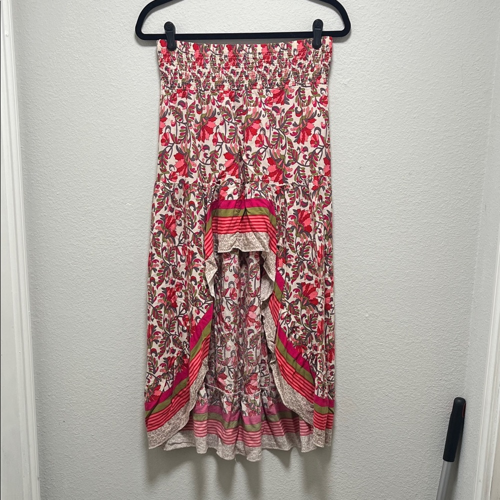 Printed Pink Floral Maxi Skirt with Ruffle Details